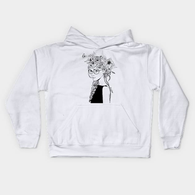 Girl with flowers in her hair Kids Hoodie by EquilibriumArt